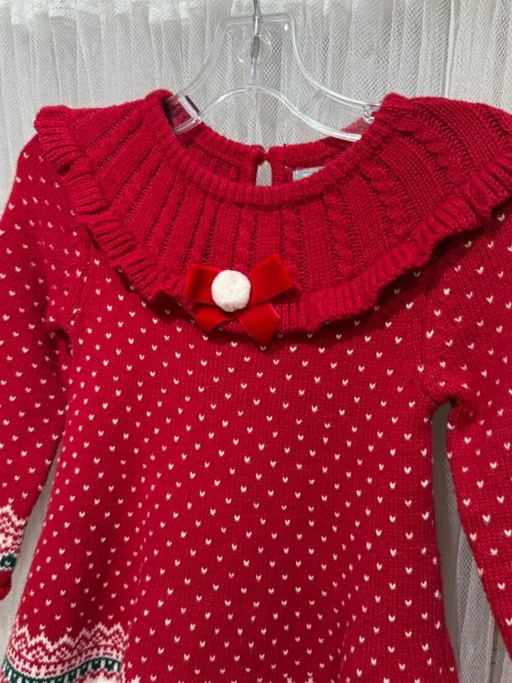 Tahari Baby Girls 24M Christmas Sweater Dress Fair Isle Red Holiday